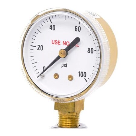 Engineered Specialty Products, Inc PIC Gauges 2" UNO Pressure Gauge, 1/4" NPT, Dry, 0/100 PSI, Lower Mount, 501D-UNO-204E 501D-UNO-204E